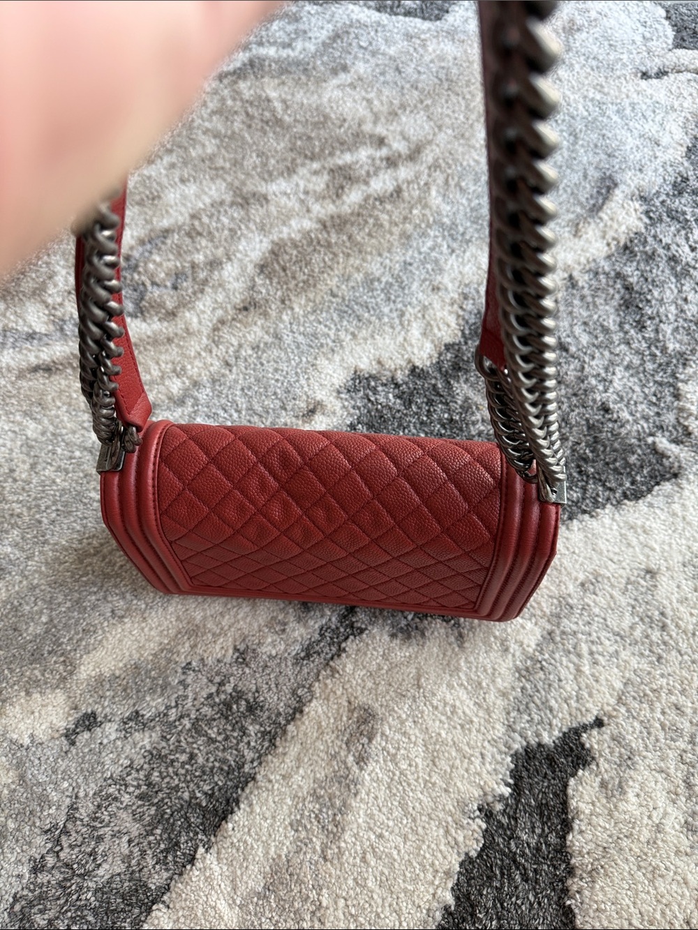 CHANEL Quilted Boy Flap Crossbody in Deep Red with Antique-Silver Hardware - Picture 16 of 16